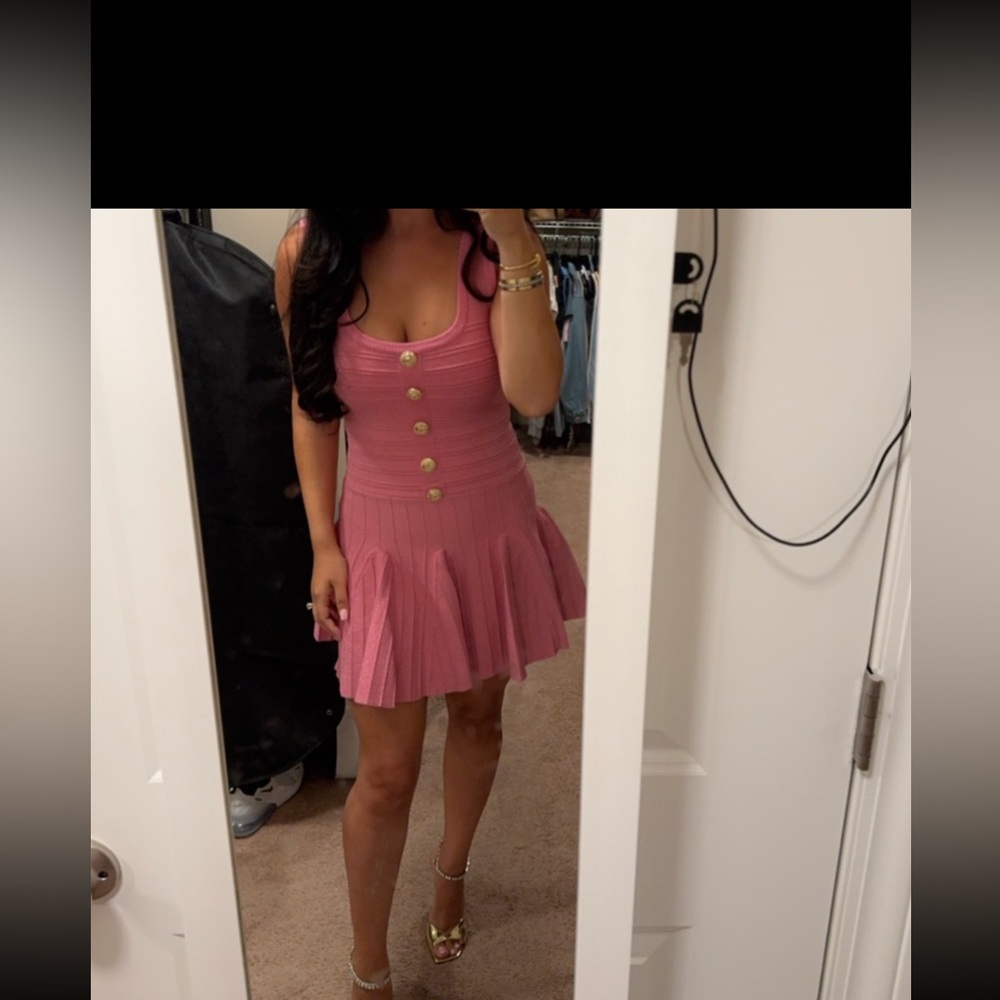 Retrofete Pink Button-Front Mini Dress